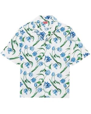 KENZO Camicia A Fiori Con Maniche Corte - Blu
