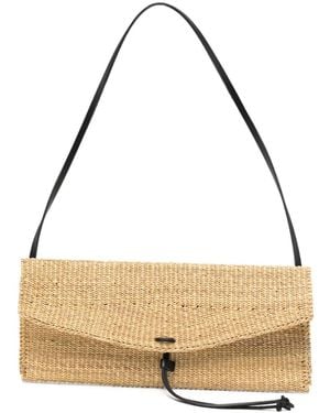 Muuñ Motto Woven Straw Shoulder Bag - Metallizzato