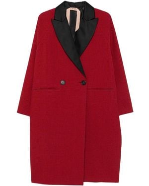 N°21 Houndstooth Double-Breasted Coat - Red