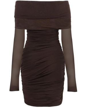 Philosophy Di Lorenzo Serafini Draped Long-Sleeves Party Dress - Brown
