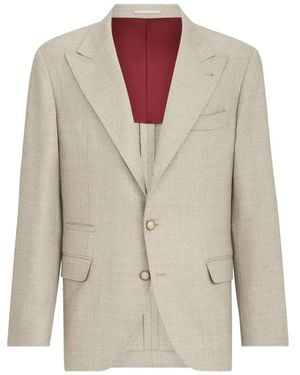 Brunello Cucinelli Mouliné Virgin Wool Twill Deconstructed Blazer With Large Peak Lapels - White