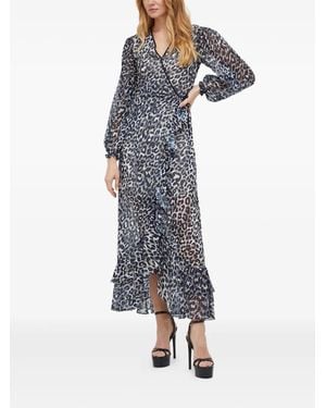 Guess Ruffled Animal Print Dress - Blue