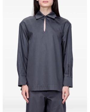 Max Mara Katoenen-Popeline Blouse Met Keyhole-Detail - Blauw