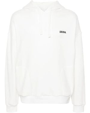 ZEGNA Logo-Embroidered Hoodie - White