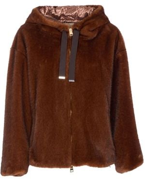 Herno Faux Fur Jacket With Hood - Brown