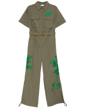 P.A.R.O.S.H. Floral Embroidered Belted Trousers - Green