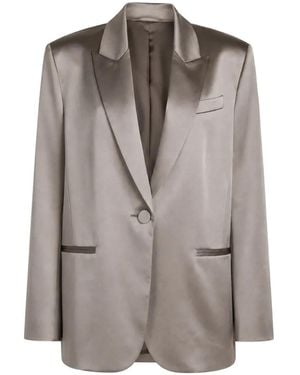The Sei Single-Breasted Oversized Silk Blazer - Grey