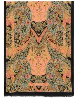Etro Paisley-Print Frayed Scarf - Black
