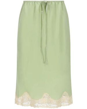 Saint Laurent Falda Midi Con Ribete De Encaje - Verde
