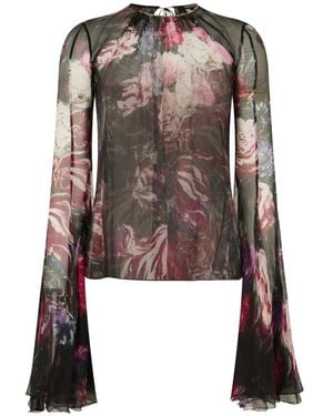 Roberto Cavalli Floral-Print Flared-Sleeve Blouse - Brown
