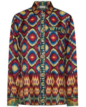Pierre Louis Mascia Aloe Geometric-Print Silk Shirt - Red