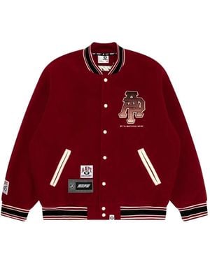 Aape By A Bathing Ape Logo-Patch Varsity Jacket - Red