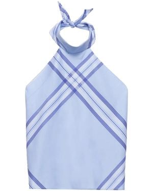 Prada Checked Cotton Cropped Top - Blue