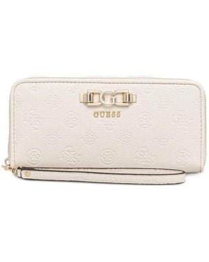 Guess Anise Logo-Embossed Zip-Around Wallet - Natural