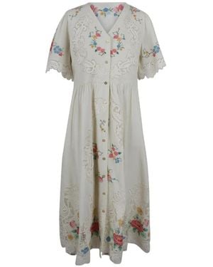 Sea Astrid Midikleid Mit Blumenstickerei - Weiß