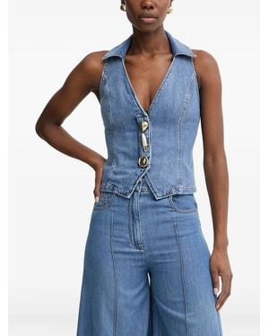 SIMONA CORSELLINI Embellished Denim Top - Blue