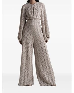 PHO® Firenze Herringbone-Pattern Puff-Sleeve Jumpsuit - Grey
