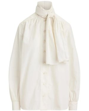Ralph Lauren Dara Tie-Neck Poplin Blouse - White
