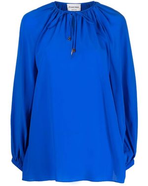 PHAEONIA Self-Tie Silk Blouse - Blue
