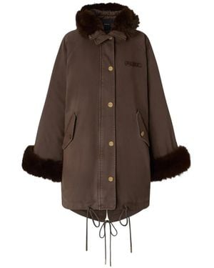 Pinko Abrigo Con Capucha Y Ribete De Pelo Artificial - Marrón