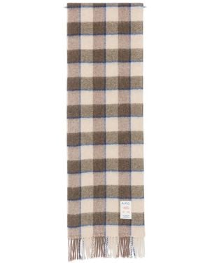 A.P.C. Check-Pattern Fringed Scarf - White