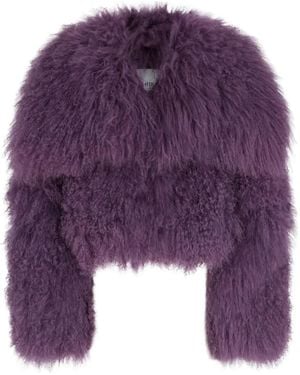 The Attico Mongolian-Fur Long-Sleeves Jacket - Purple