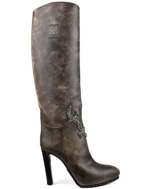 Ralph Lauren Sequined Reptile Leather Boots - Brown