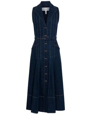 Saloni Belted Sleeveless Dress - Blue