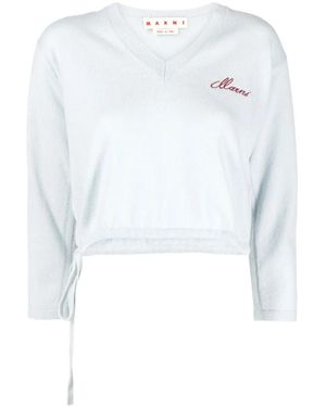 Marni Maglione Crop Con Ricamo - Bianco