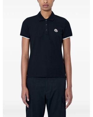 Moncler Logo-Patch Piqué Polo Shirt - Blue