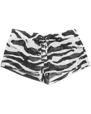 The Attico Zebra-Pattern Drawstring Shorts - White