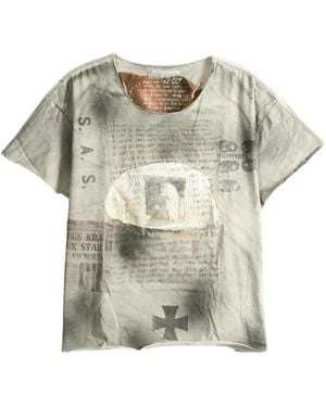 SAITOS Patchwork-Print Distressed T-Shirt - Grey