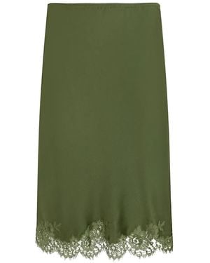 Saint Laurent Lace-Trimmed Midi Skirt - Green