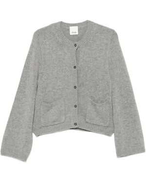 Allude Patch-Pocket Ribbed-Trim Cardigan - Gray