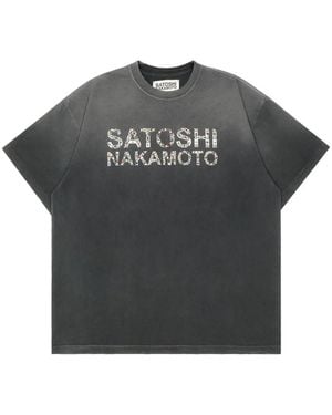 Satoshi Nakamoto Pearl-Studded Logo T-Shirt - Black