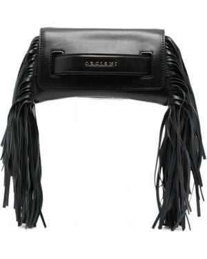 Orciani Fringed Leather Clutch Bag - Black