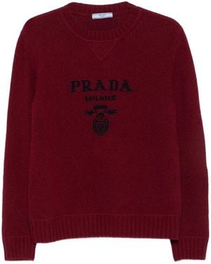 Prada Logo-Intarsia Jumper - Red