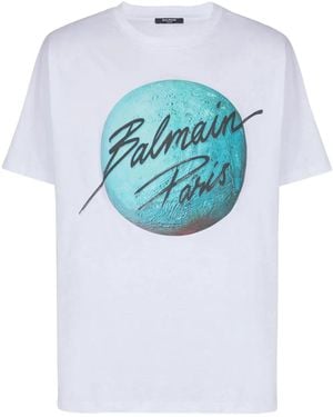 Balmain Paris & Planet T-Shirt - Blue