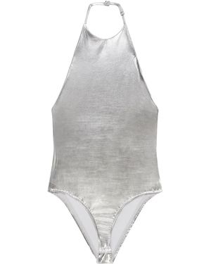 Courreges Logo-Embroidered Metallic-Effect Bodysuit - Grey