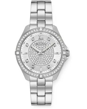 Bulova Crystal-Embellished Automatic 40Mm Watch - White