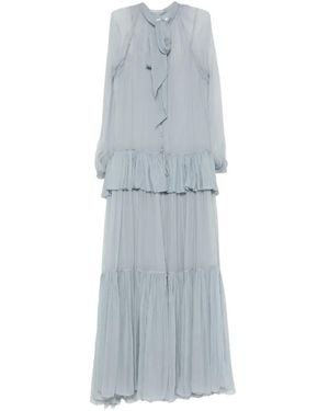 Chloé Robe Longue À Volants En Soie Mousseline - Blue