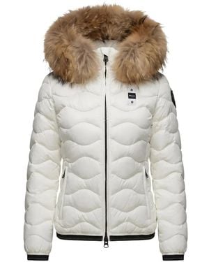 Blauer Veste À Matelassage Ondulé Et Finitions En Fourrure Artificielle - Natural