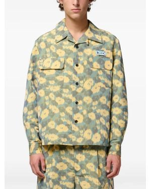Marni Linen-Blend Shirt With Floral Print - Grey