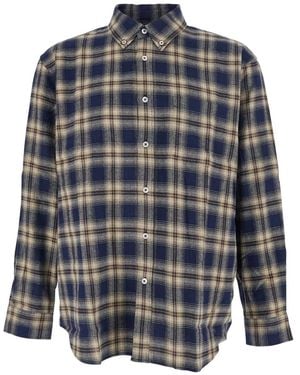 DUNST Logo-Patch Striped Shirt - Blue