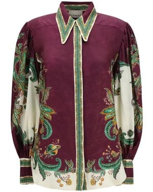 ALÉMAIS Ruthie Balloon-Sleeve Silk-Blend Shirt - Purple