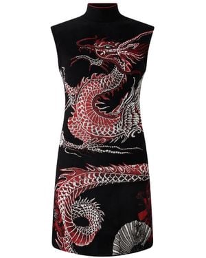 Roberto Cavalli Dragon Floral Print Mini Dress - Black