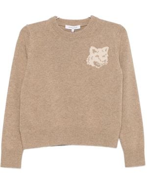 Maison Kitsuné Pull Fox Head En Maille Intarsia - Natural