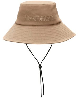 JW Anderson Katoenen Vissershoed Met Geborduurd Logo - Naturel