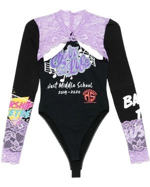 Marine Serre Body con detalle de encaje - Negro