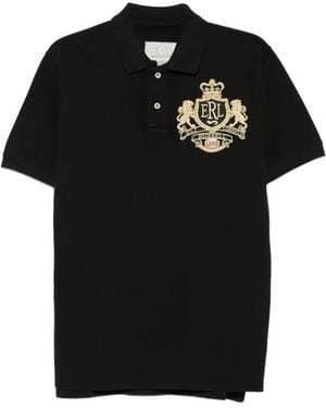 ERL Crest-Embroidered Piqué Polo Shirt - Black